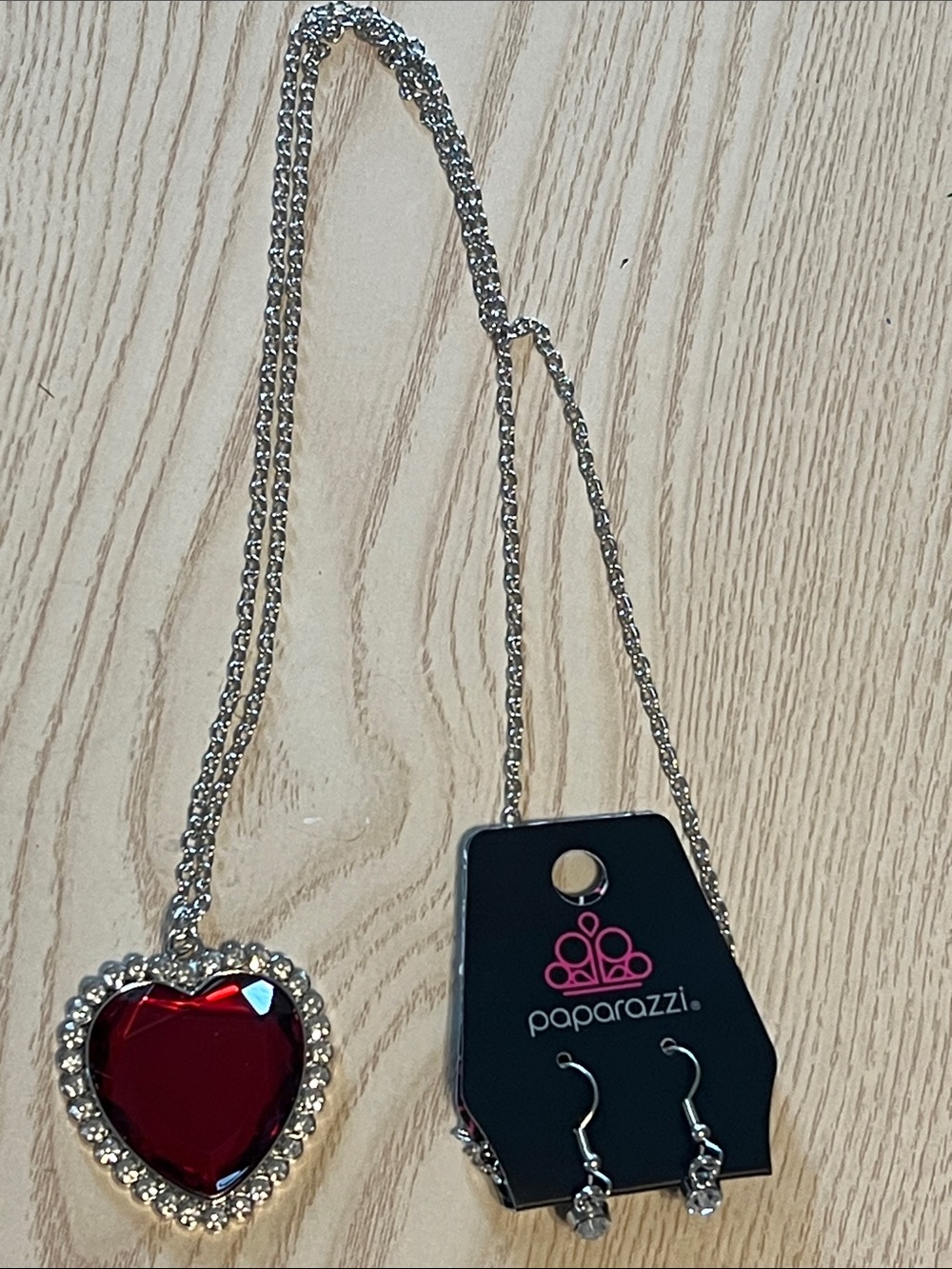 Paparazzi Silver-Tone Red Heart Pendant Necklace with Rhinestone Frame